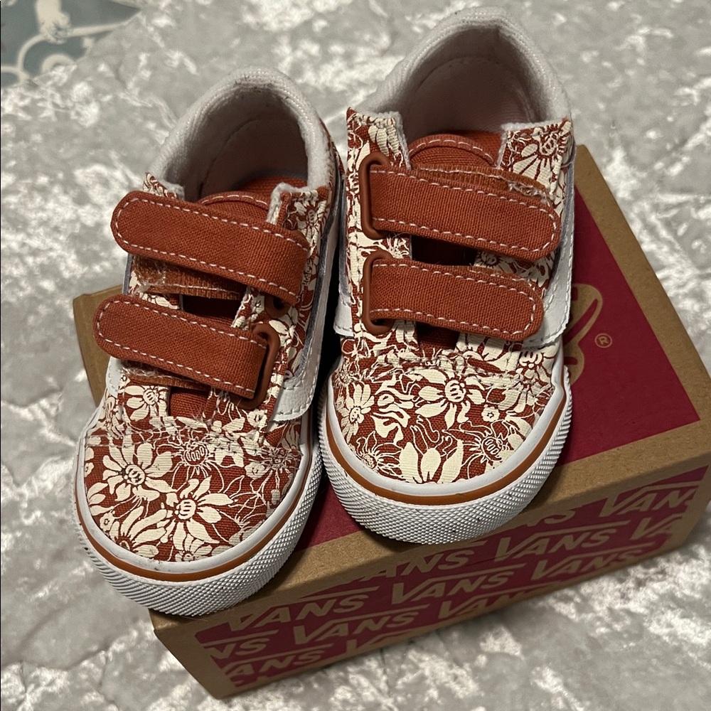 Vans Kids Floral Sneakers - Rust and White